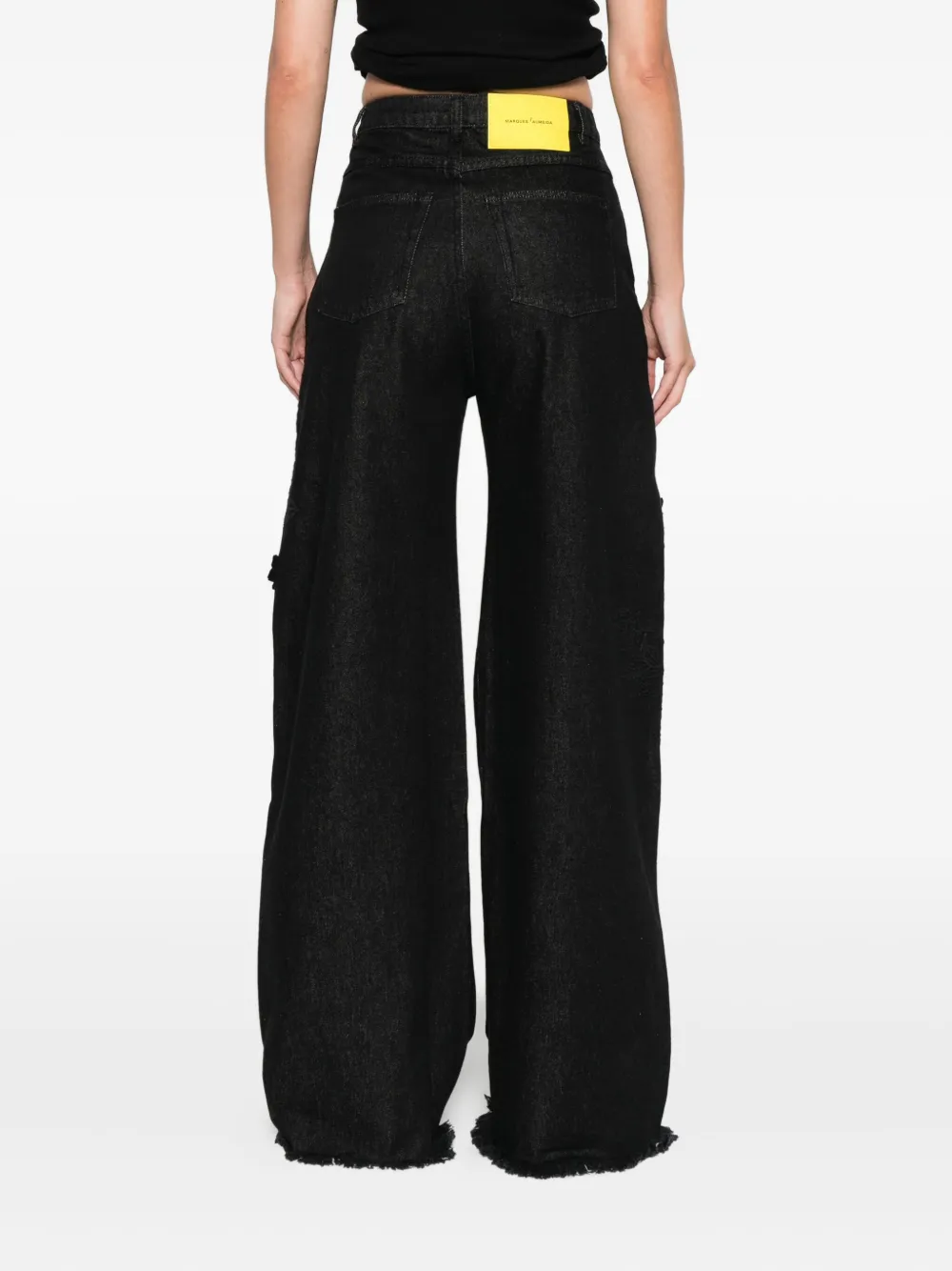 Marques' Almeida Floral-appliqué Frayed Jeans In Black
