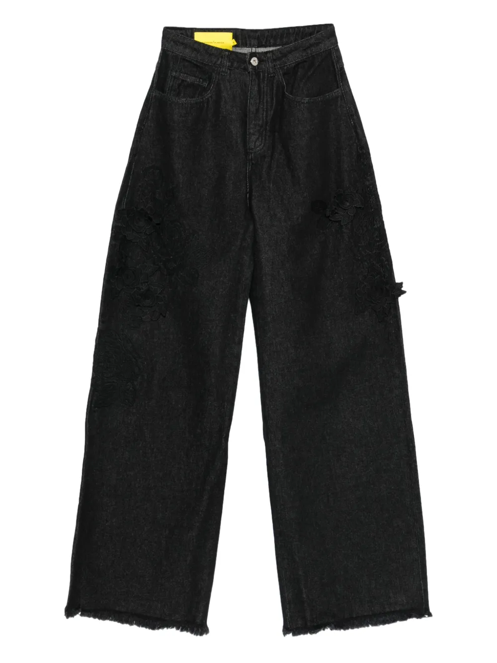 Marques' Almeida Floral-appliqué Frayed Jeans In Black