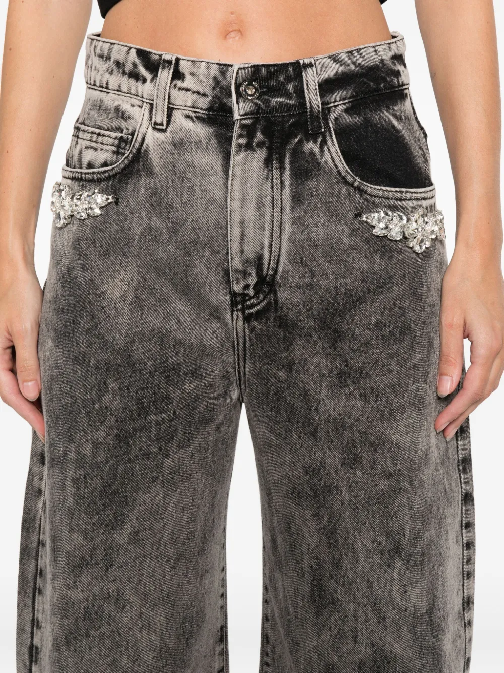 Marques'Almeida Jeans met bloemapplicatie en franje Grijs
