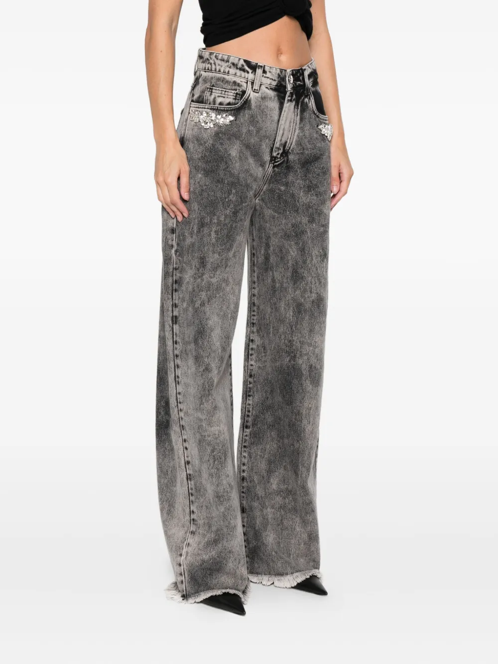 Marques'Almeida Jeans met bloemapplicatie en franje Grijs