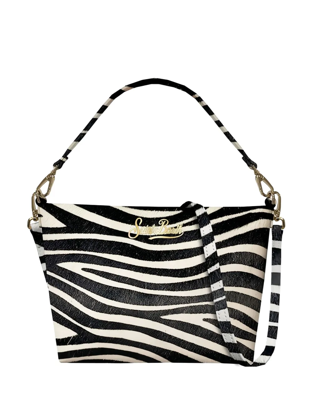Mc2 Saint Barth Aline Shoulder Zebra Print Logo Shoulder Bag In White