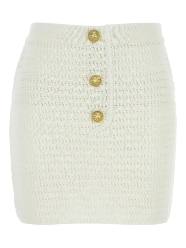 Le Kasha Crochet Button-embellishment Mini Skirt in White
