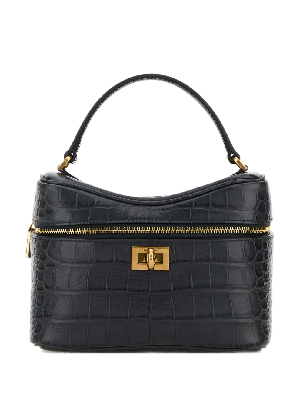 Balenciaga Denim Blue Leather Rodeo Handbag In Black