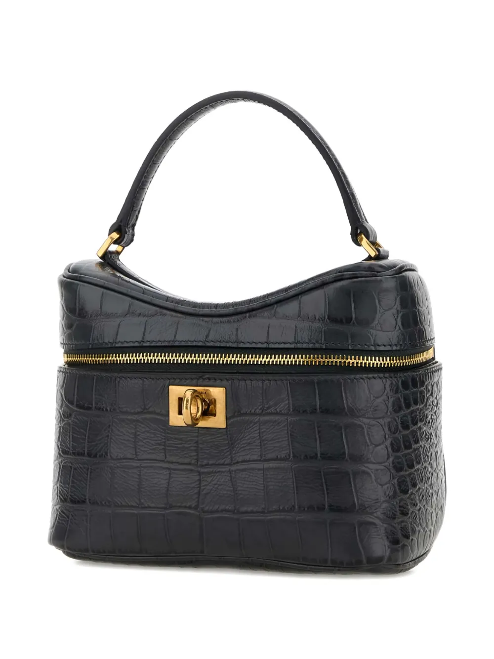 Balenciaga Denim Blue Leather Rodeo Handbag In Black