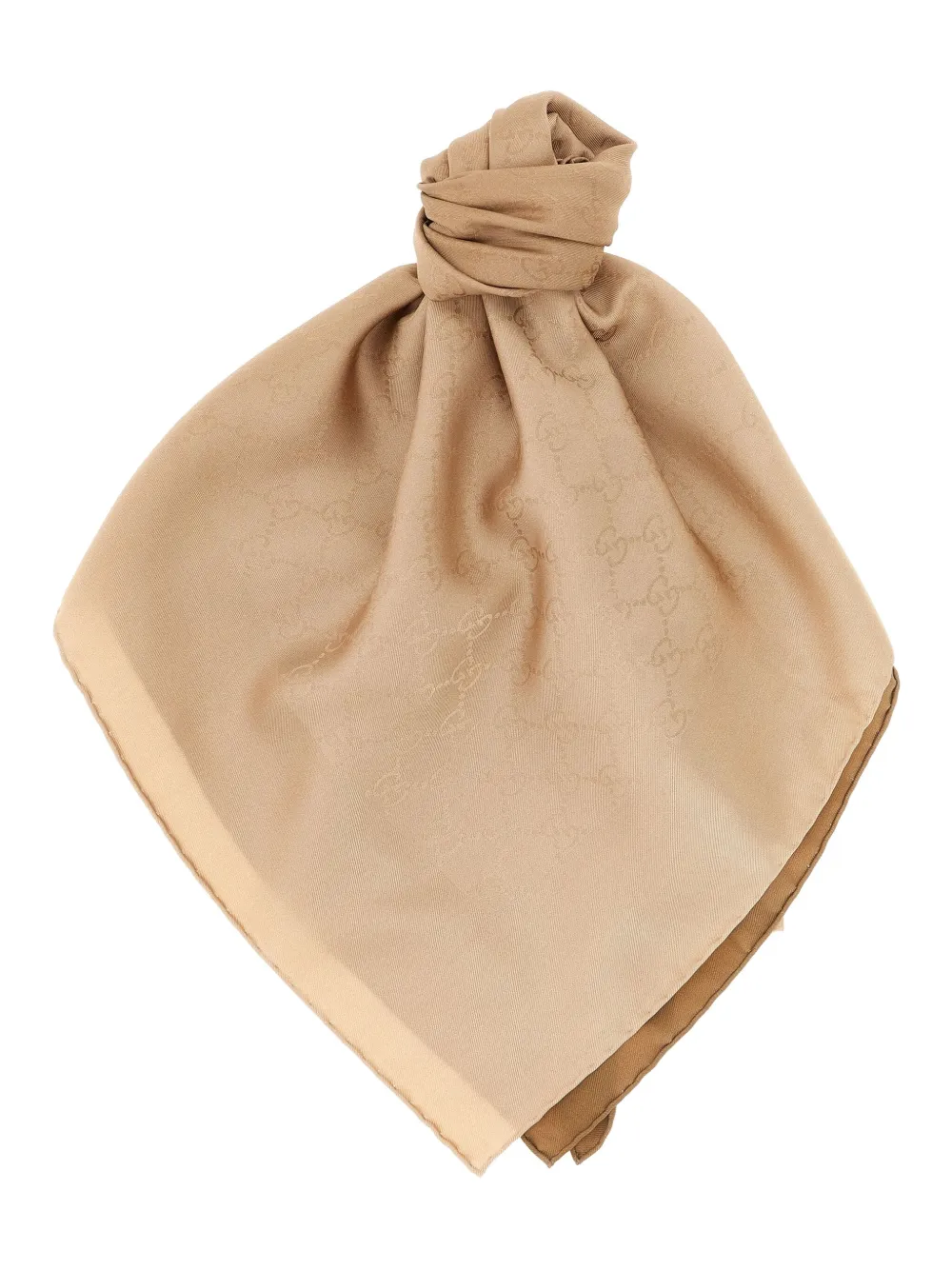 Gucci Monogram Patterned Silk Square Scarf In Brown