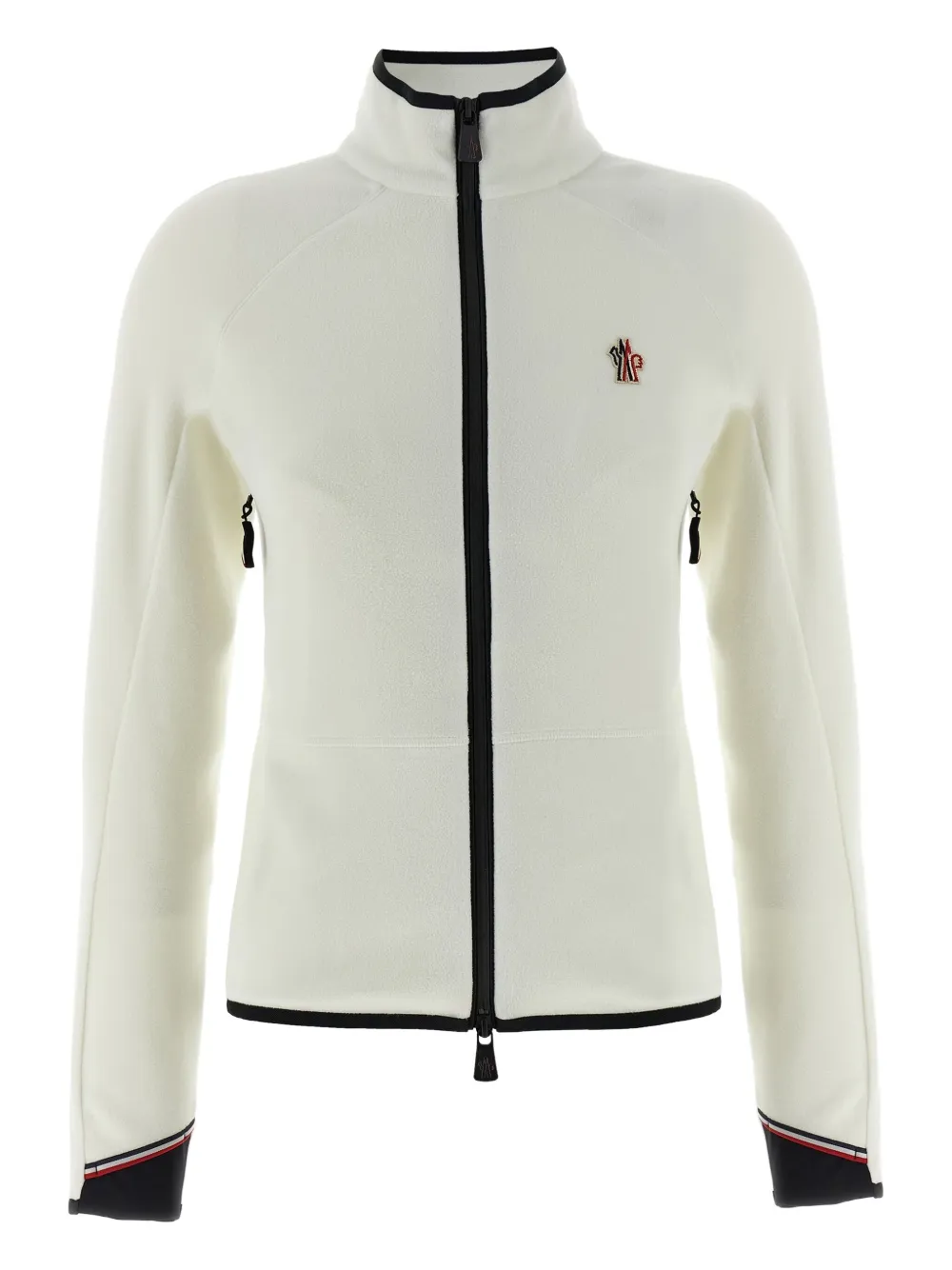 Moncler High Collar Fleece Sweatshirt With Contrast Trim In White