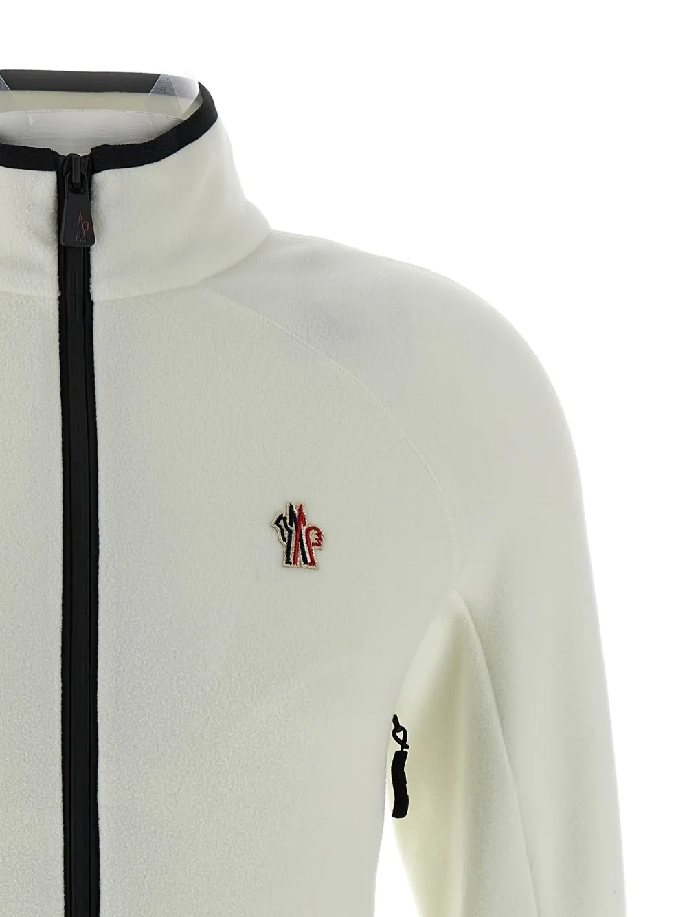 Moncler High Collar Fleece Sweatshirt With Contrast Trim In White