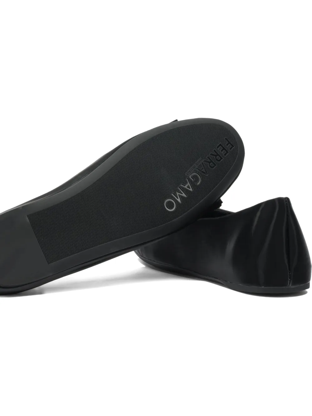 Ferragamo Bow Leather Ballet Flats In Black