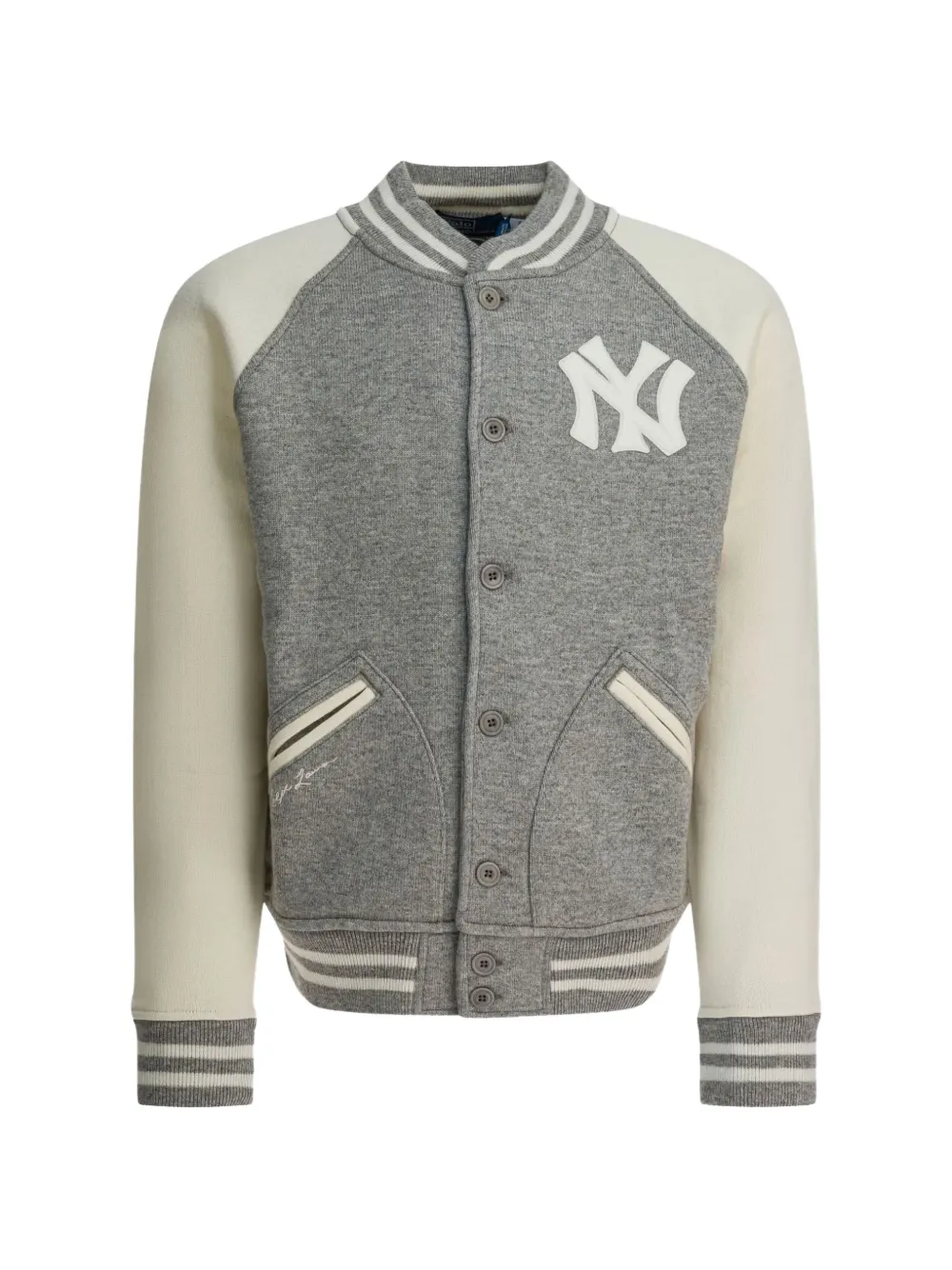 Polo Ralph Lauren x New York Yankees appliqués buttoned bomber jacket - Grigio