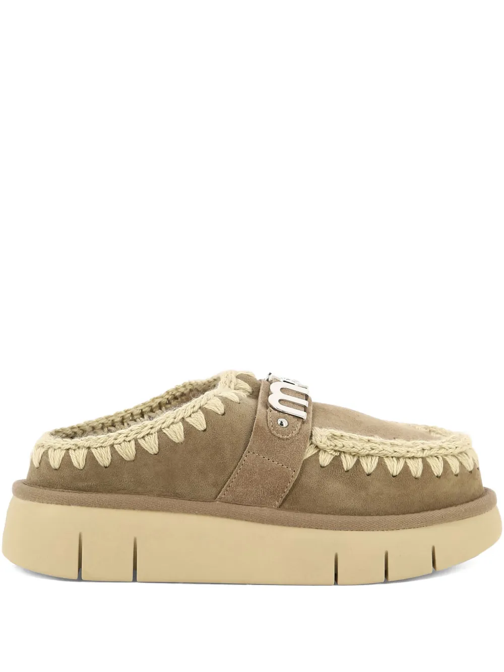 Mou Logo-buckle Slippers In Brown