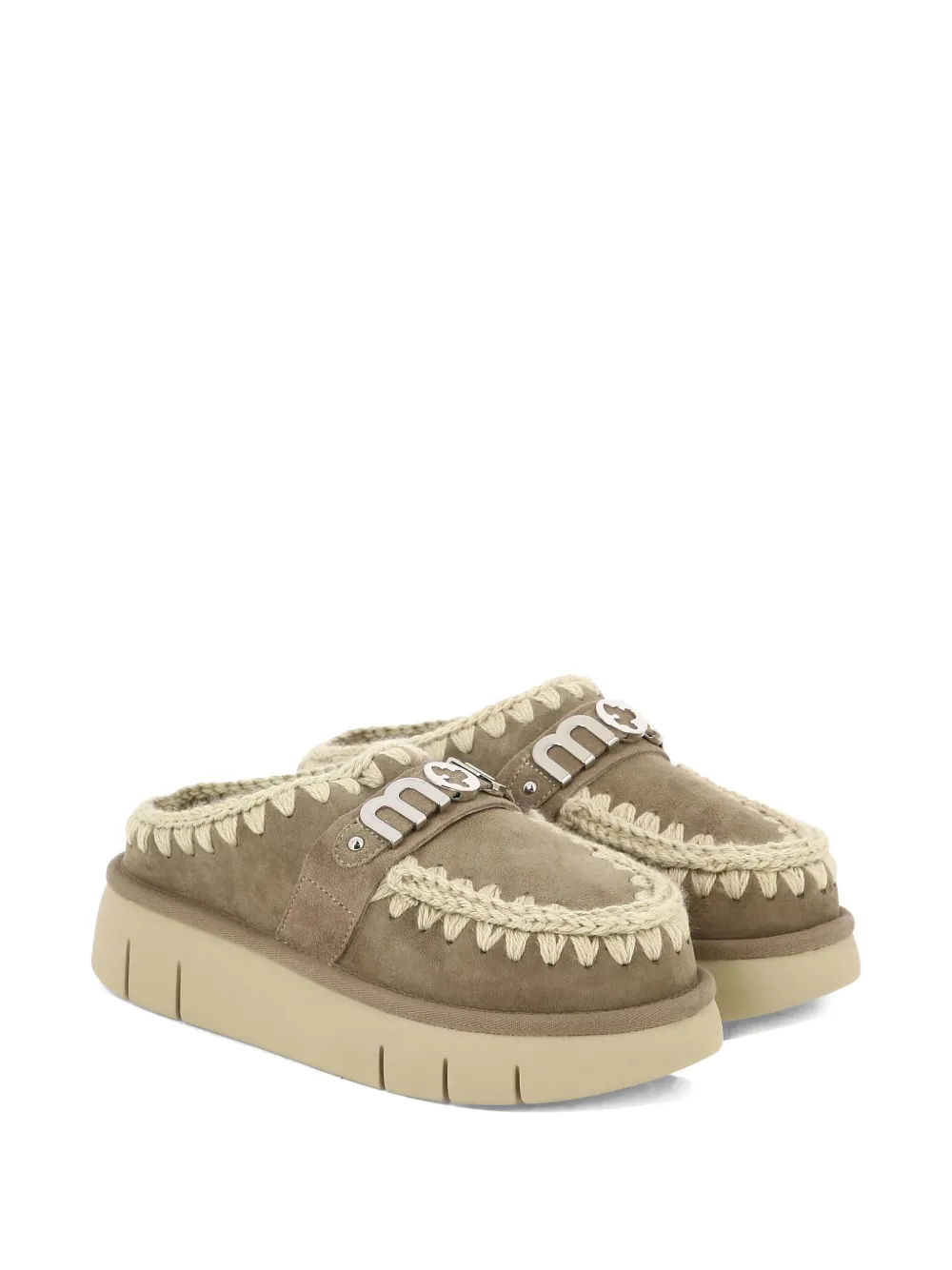 Mou Slippers met logogesp - Beige