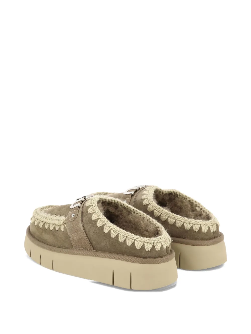 Mou Logo-buckle Slippers In Brown
