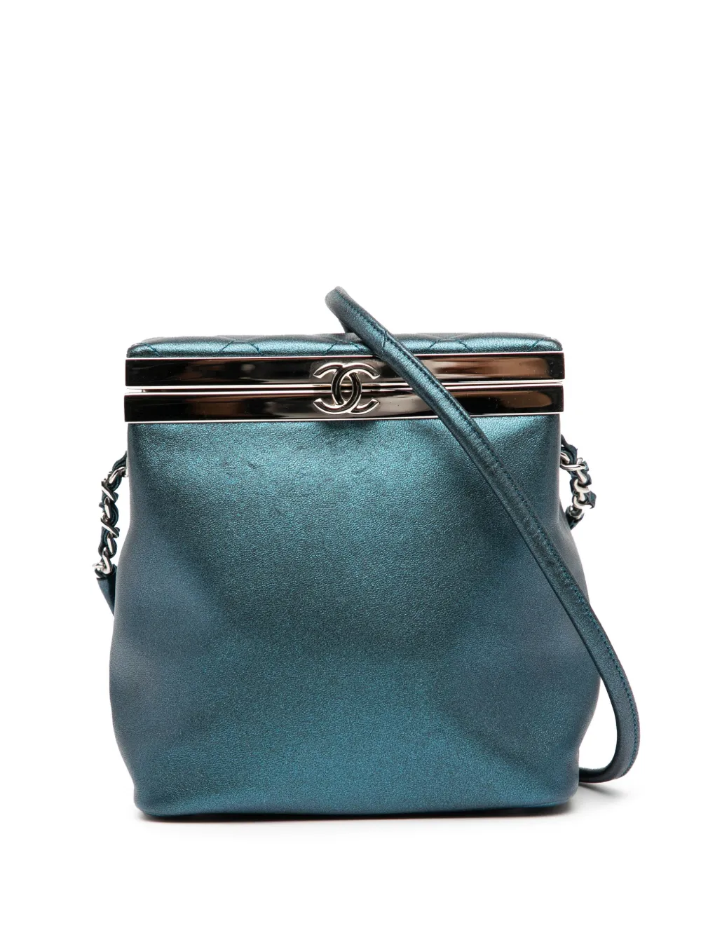 CHANEL Pre-Owned 2016-2017 ココマーク メタリック カーフスキン バニティバッグ - ブルー CHANEL Pre-Owned 2016-2017 ココマーク メタリック カーフスキン バニティバッグ - ブルー