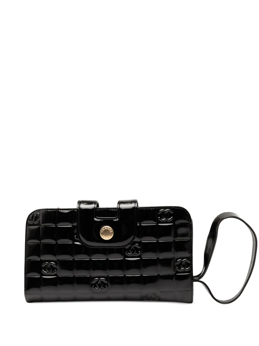CHANEL Pre-Owned 2003-2004 ココマーク チョコレートバー パテント リストレット ウォレット 長財布 - ブラック CHANEL Pre-Owned 2003-2004 ココマーク チョコレートバー パテント リストレット ウォレット 長財布 - ブラック