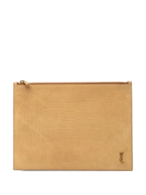 Saint Laurent Pre-Owned 2020 Croc Embossed Leather Tiny Monogram Zipped Tablet Holder clutch bag