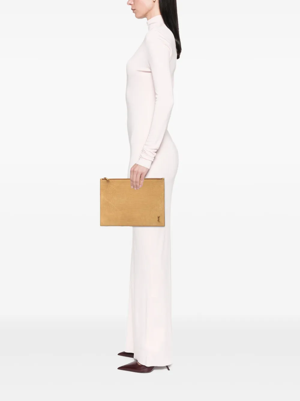 Saint Laurent Pre-Owned 2020 Croc Embossed Leather Tiny Monogram Zipped Tablet Holder clutch bag | Pre-Owned | Image 2