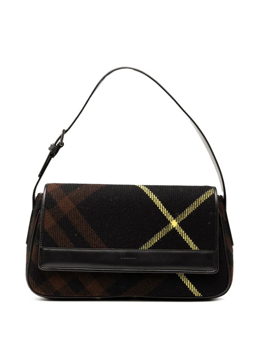 Pre-owned Burberry 2000-2017 Supernova Check Wool Shoulder Bag In Black