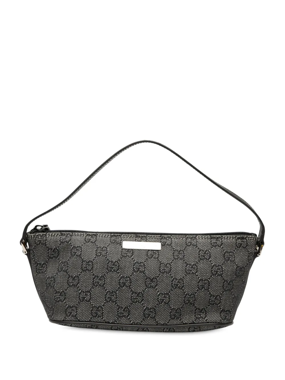 Pre-owned Gucci 2000-2015 Gg Denim Boat Shoulder Bag In Gray