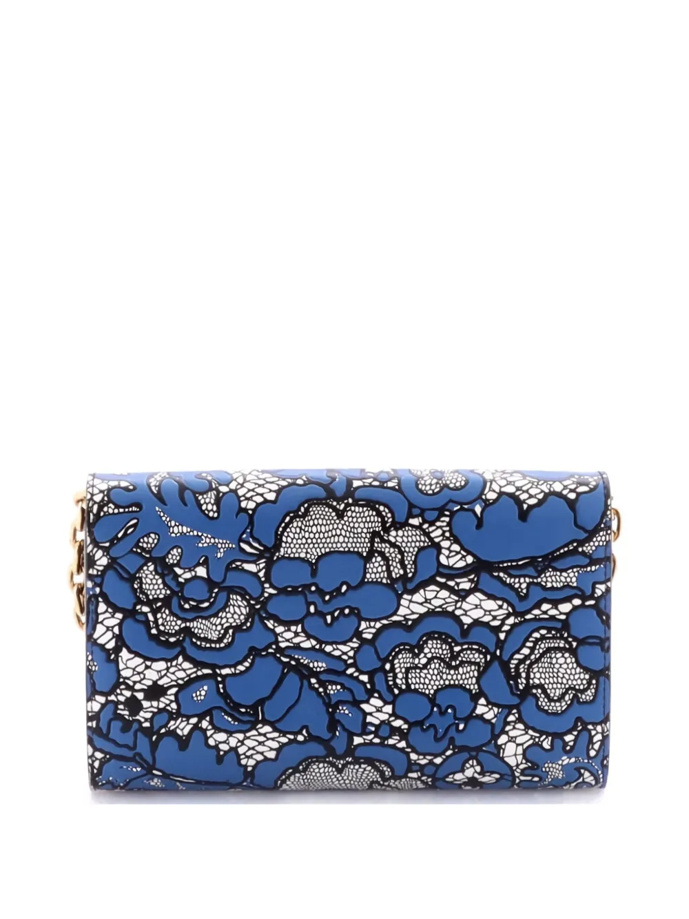 Pre-owned Louis Vuitton Twist Chain Wallet Lace Embossed Leather Crossbody Bag In Blue