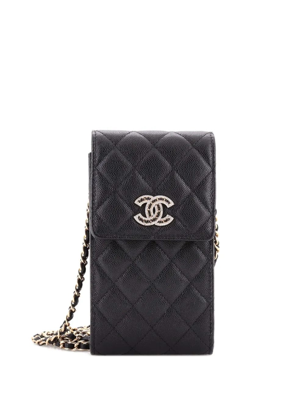 CHANEL Pre-Owned Embellished CC Flap Phone Holder Quilted Caviar Quilted Caviar crossbody bag - Nero