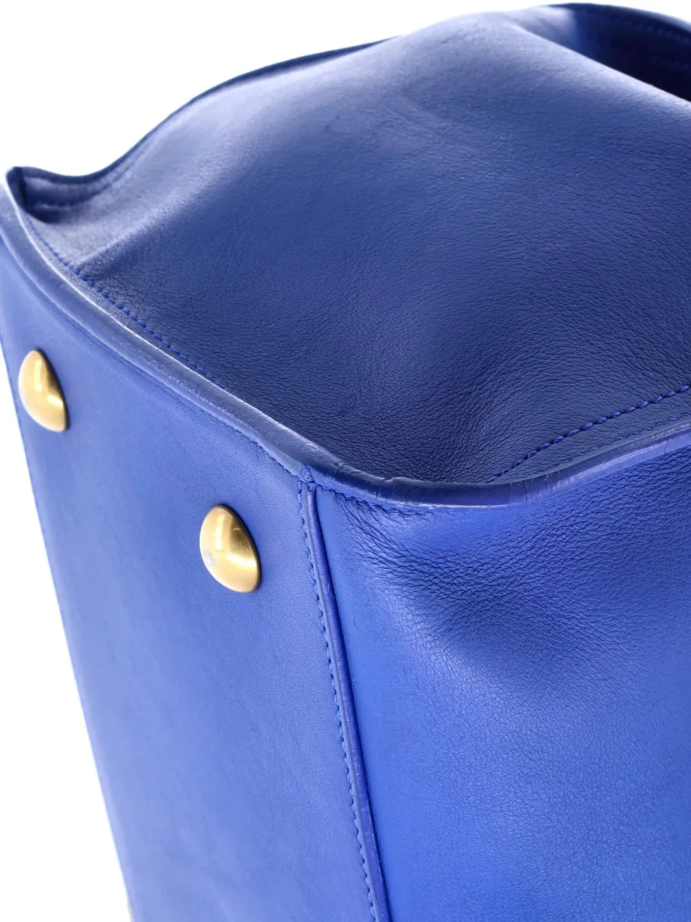 Pre-owned Saint Laurent Classic Y Cabas Leather Small Satchel In Blue