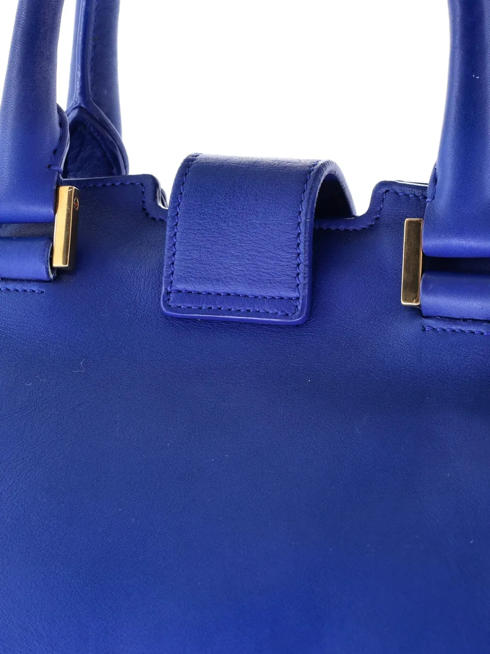 Pre-owned Saint Laurent Classic Y Cabas Leather Small Satchel In Blue