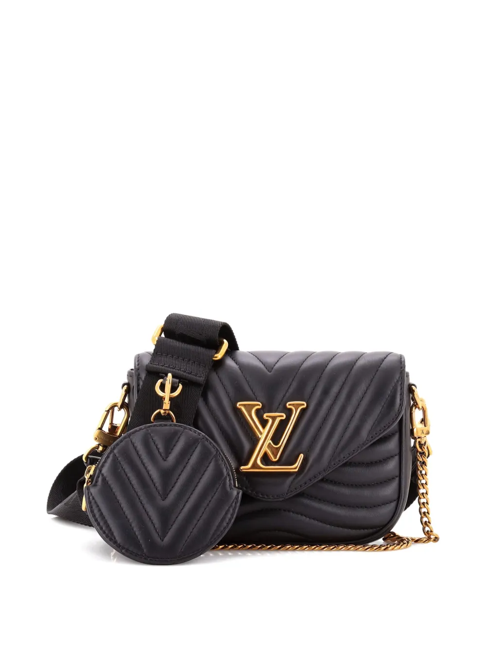 Pre-owned Louis Vuitton New Wave Multi Pochette Quilted Leather Crossbody Bag In Black