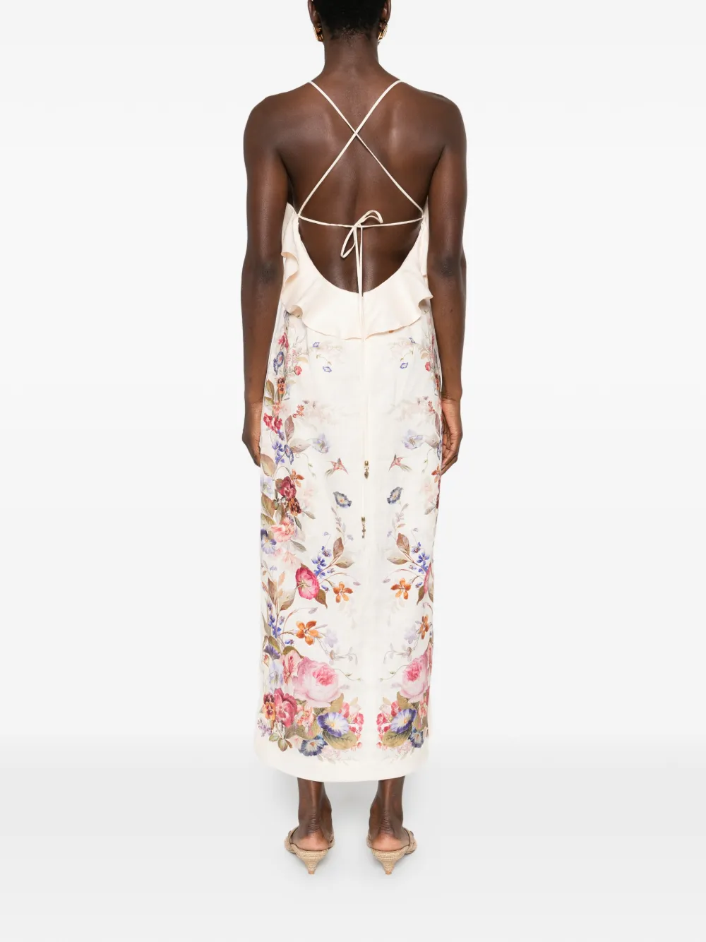 ZIMMERMANN Patience Frill midi-jurk Beige