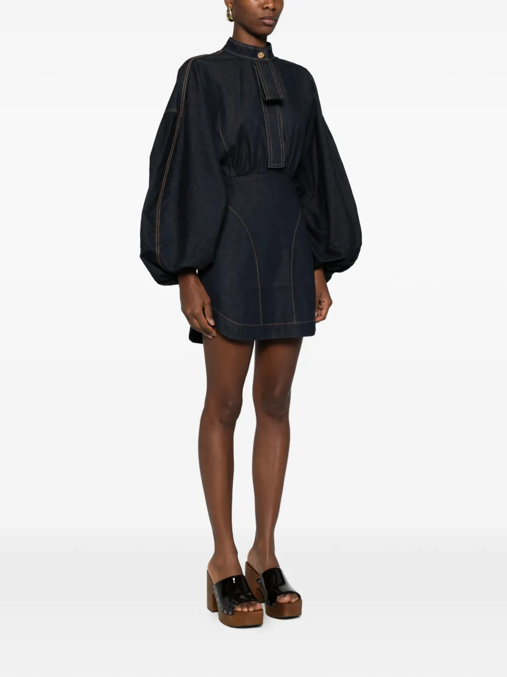 ZIMMERMANN Denim mini-jurk met bisschopmouwen Blauw