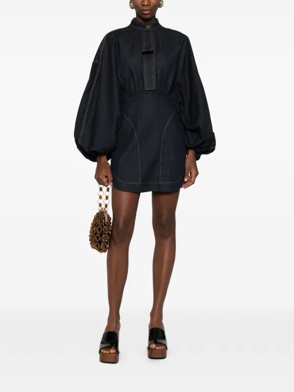 zimmermann denim mini dress Gathered denim mini dress - mid denim