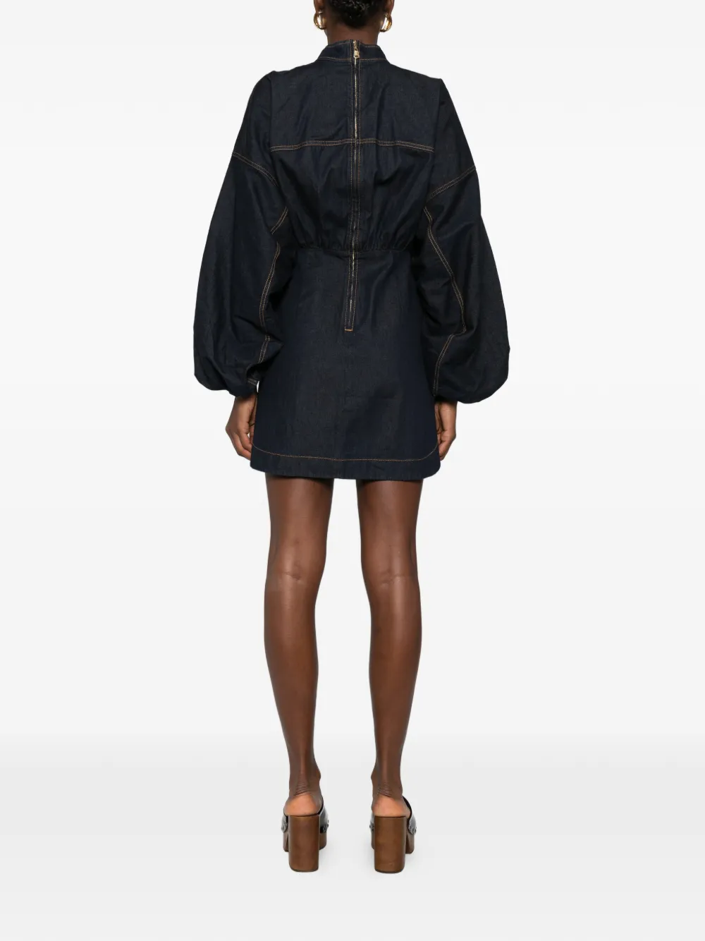 ZIMMERMANN Denim mini-jurk met bisschopmouwen Blauw