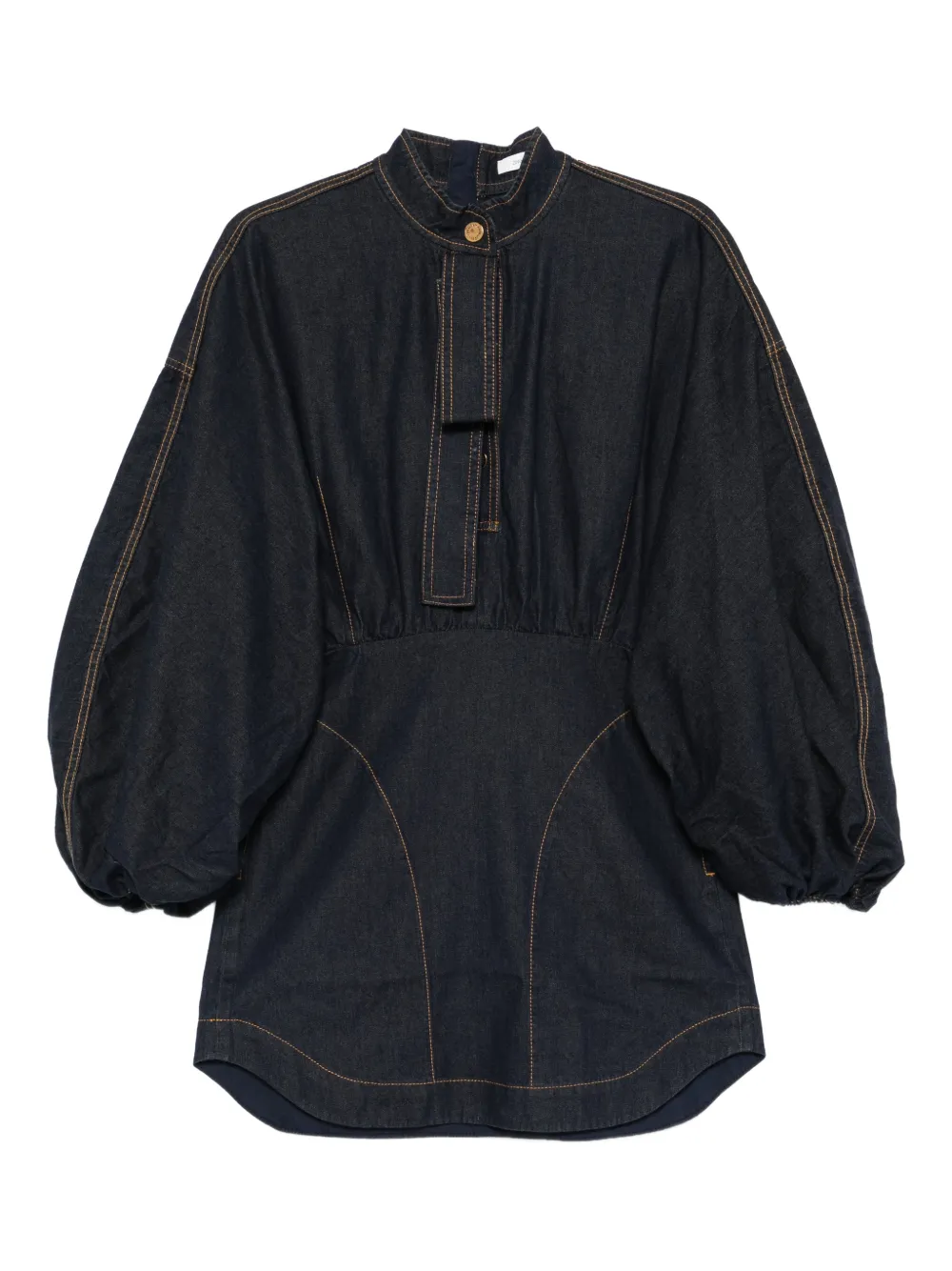 Zimmermann Bishop-sleeve Denim Mini Dress In Blue