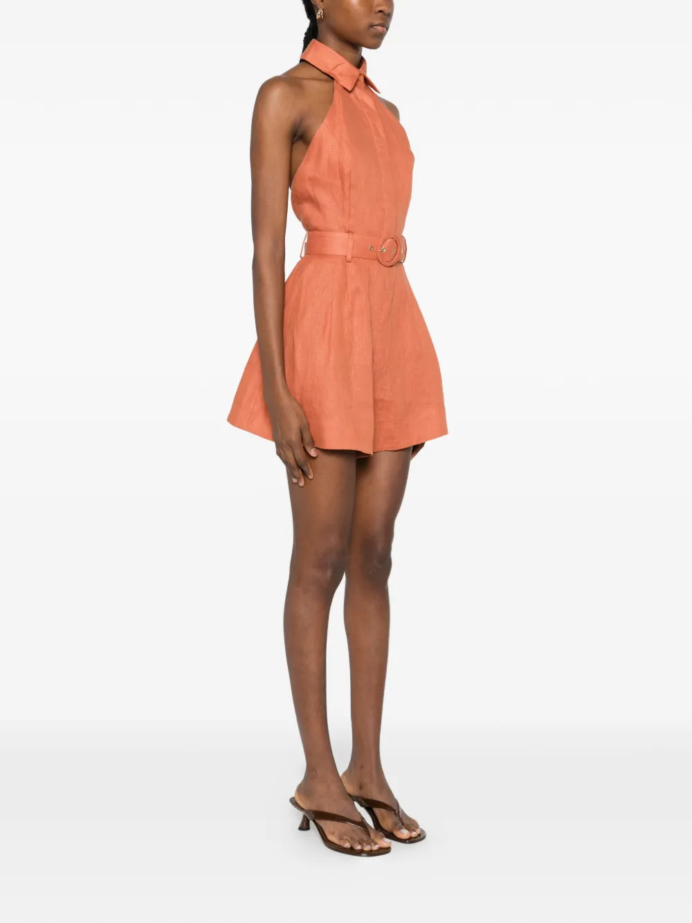 Zimmermann Halter Belted Playsuit In Orange