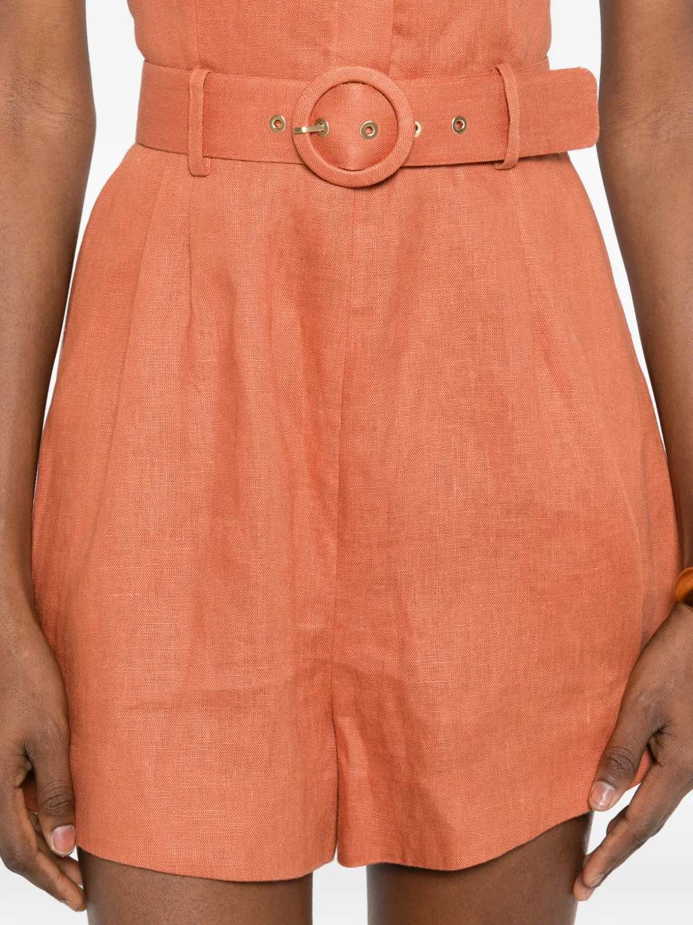 Zimmermann Halter Belted Playsuit In Orange