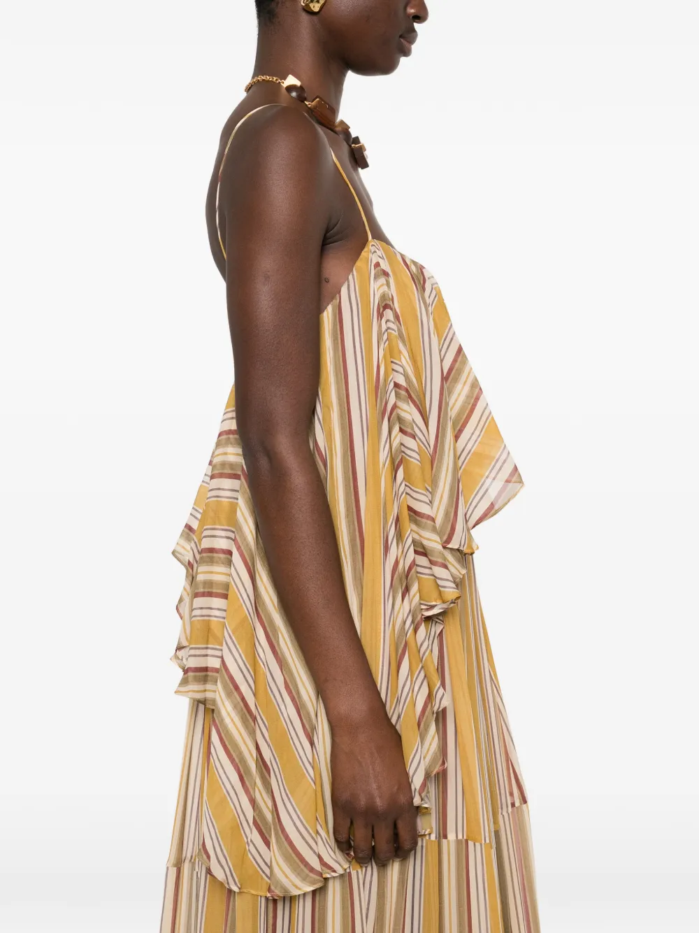 ZIMMERMANN Rebellion gestreepte maxi-jurk met ruches Geel