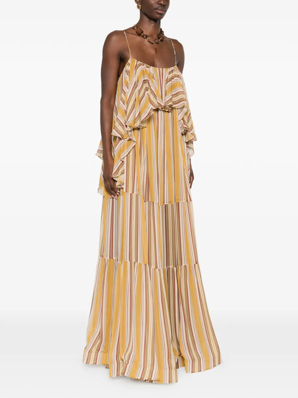 ZIMMERMANN Rebellion gestreepte maxi-jurk met ruches Geel