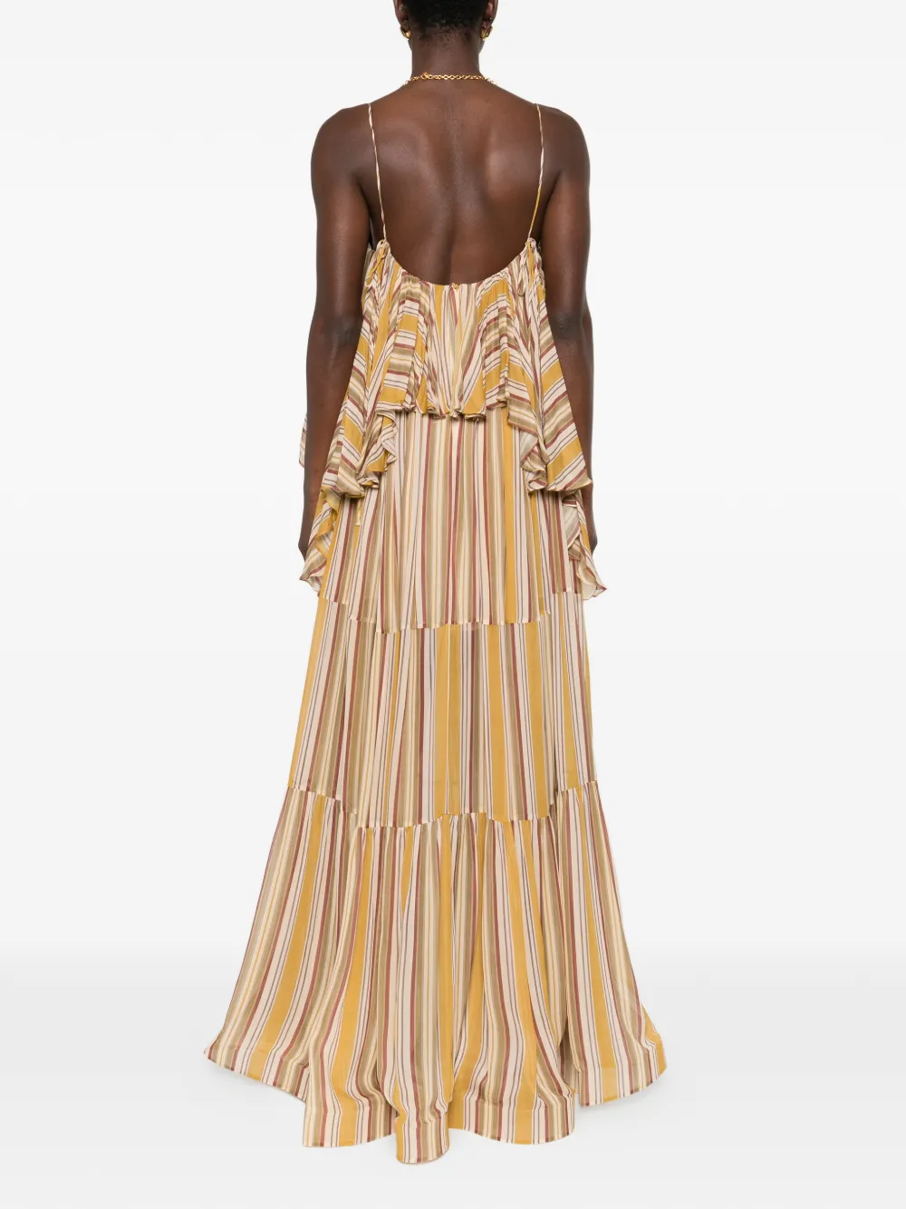 ZIMMERMANN Rebellion gestreepte maxi-jurk met ruches Geel