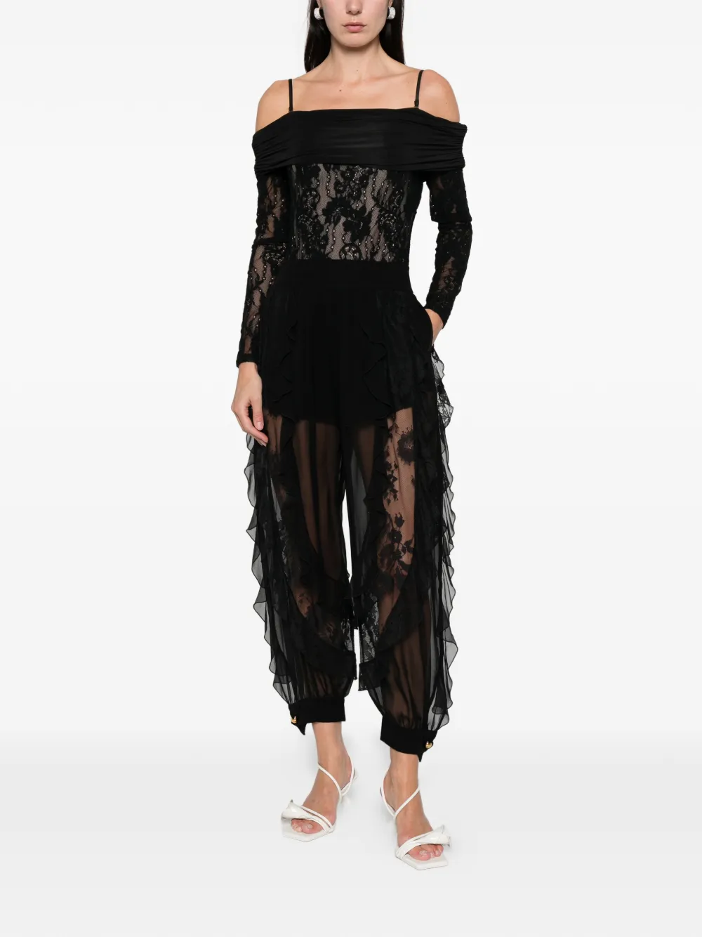 Zimmermann Rebellion Ruffled Lace Trousers In Black