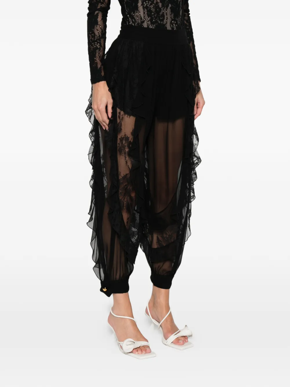 Zimmermann Rebellion Ruffled Lace Trousers In Black