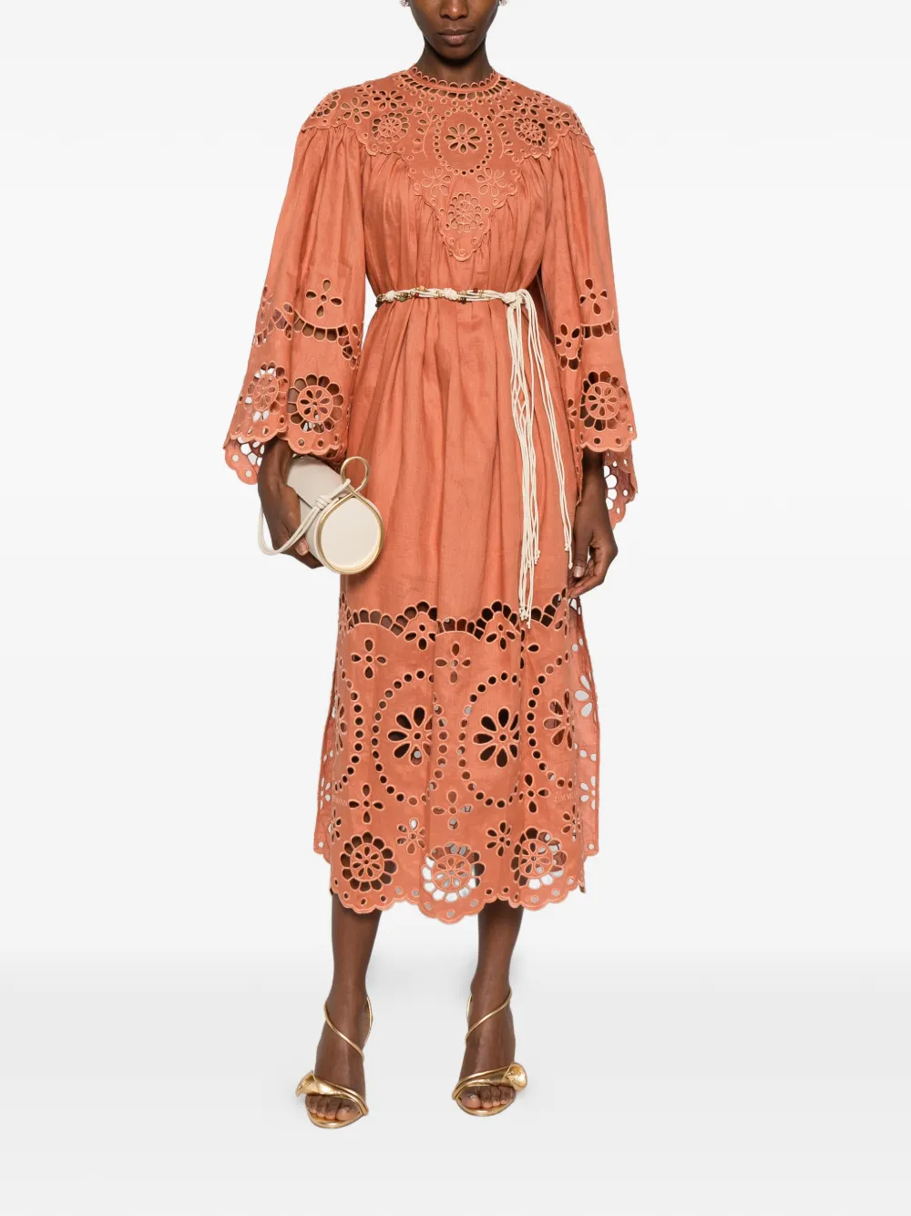 Zimmermann Awaken Embroidered Midi Dress In Orange