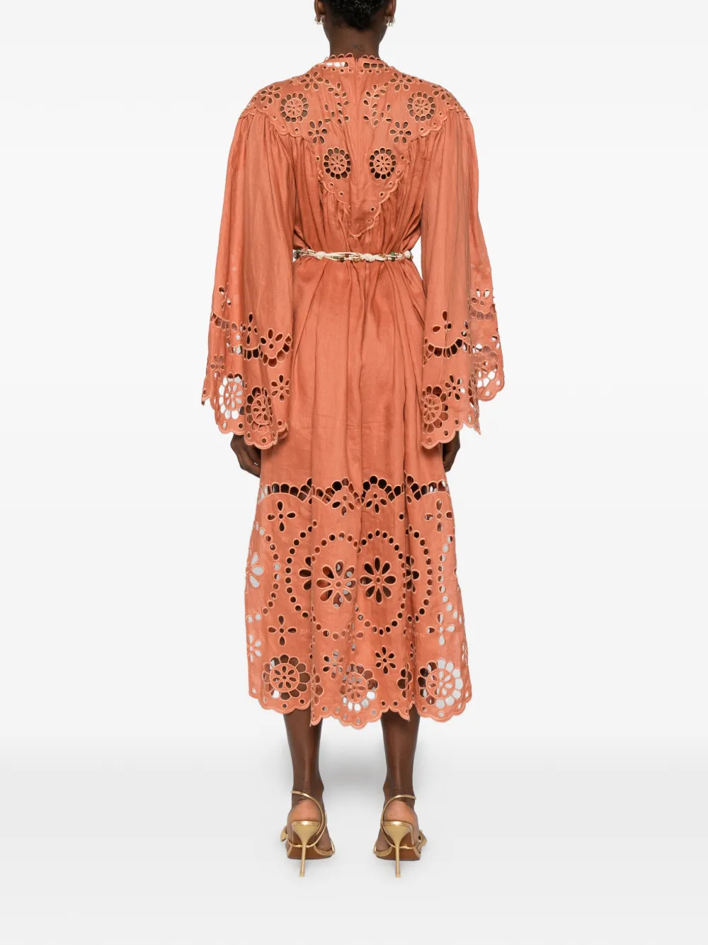Zimmermann Awaken Embroidered Midi Dress In Orange