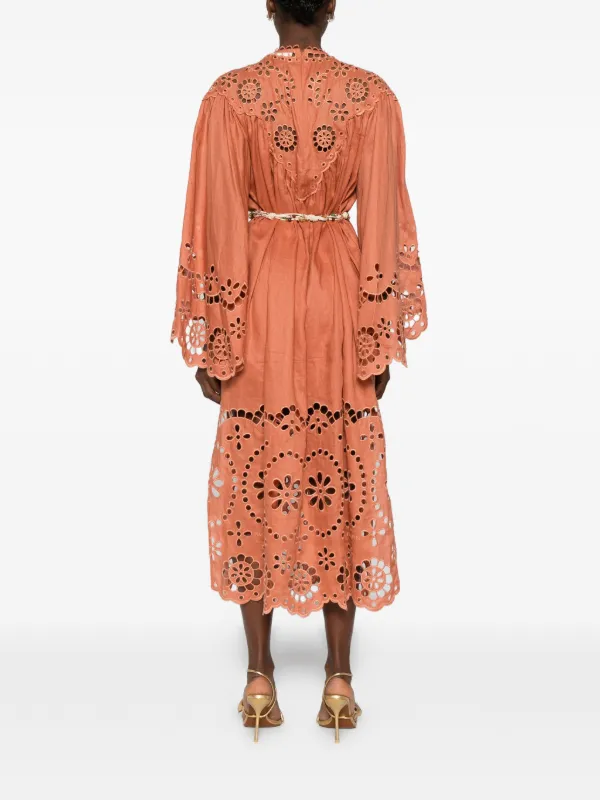 zimmermann orange dress Mahon Tie Front Midi | Women's 100% Cotton Designer Sweetheart Neckline Dress | Tan Hibiscus The style flows into a voluminous ZIMMERMANN Tranquillity Mini Dress |
