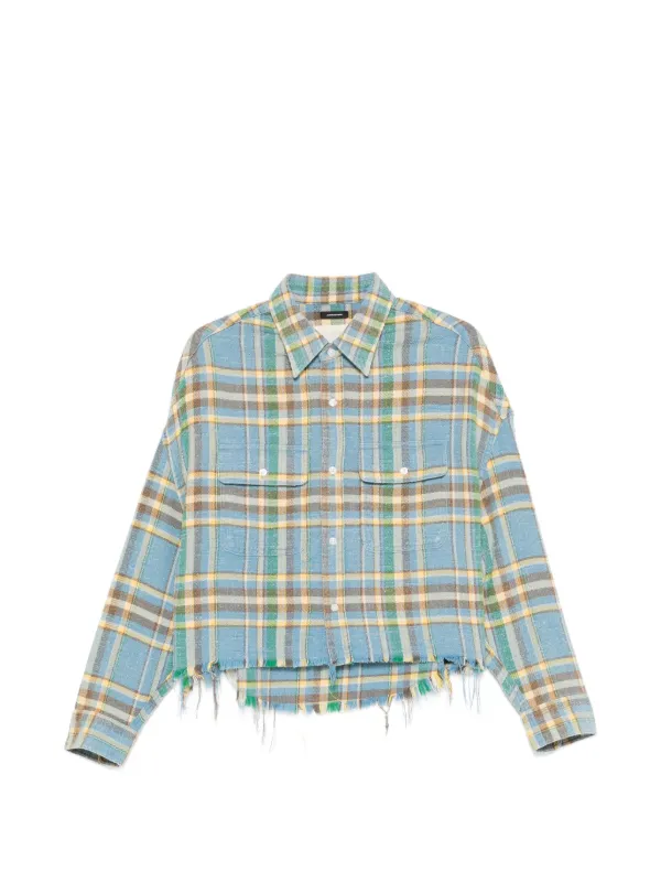 R13 クロップド フレイドチェックシャツ | ブルー | FARFETCH JP