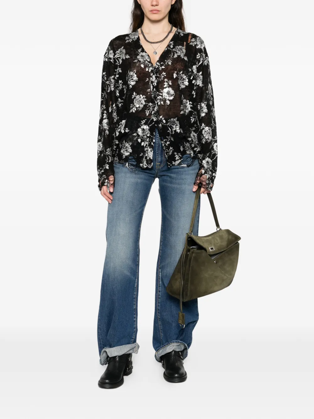 R13 Janes distressed straight jeans - Blauw