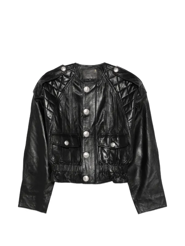 R13 Quilted Button Leather Jacket in Black