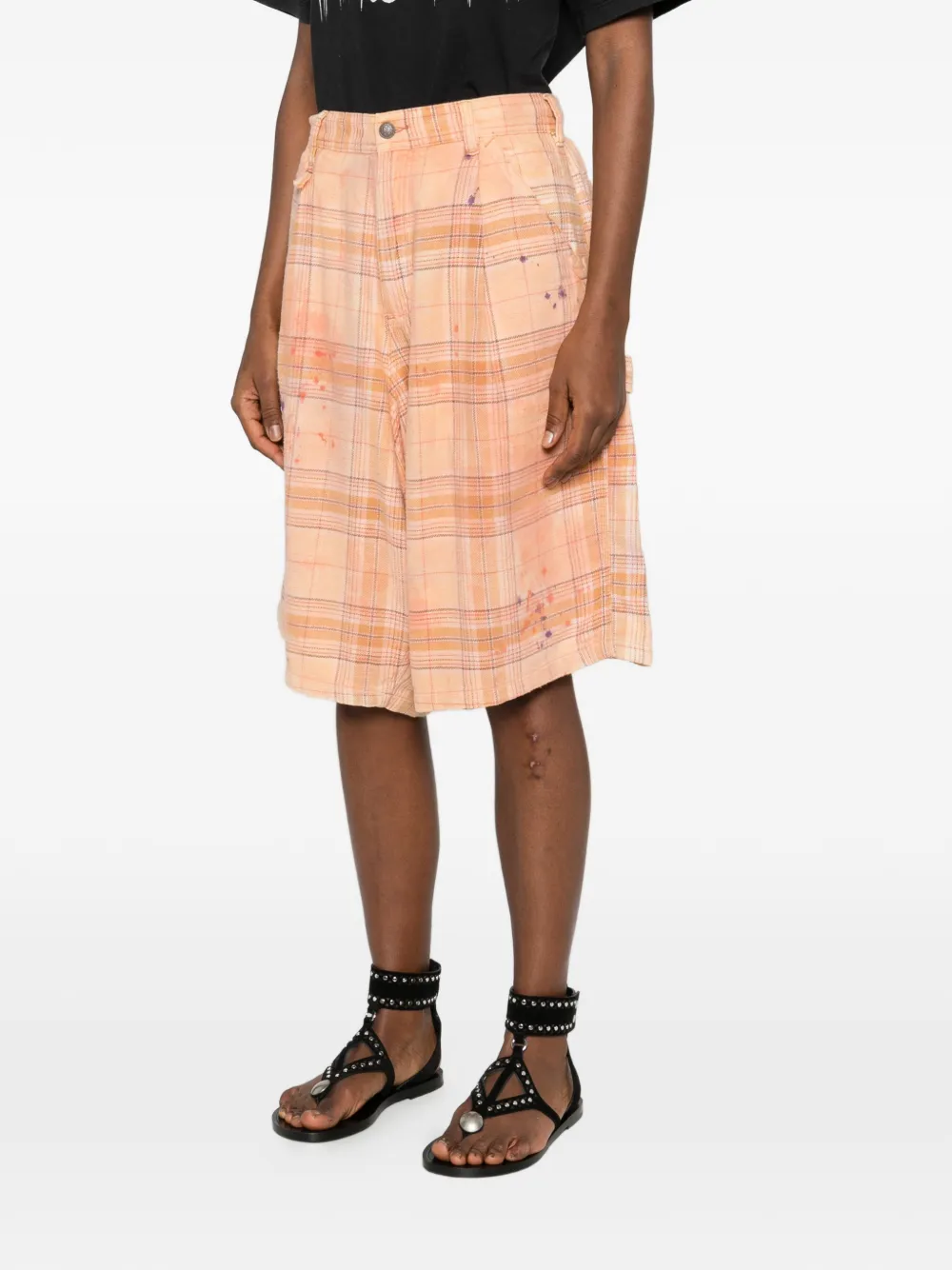  R13 Jesse Plaid Carpenter Shorts - Orange 