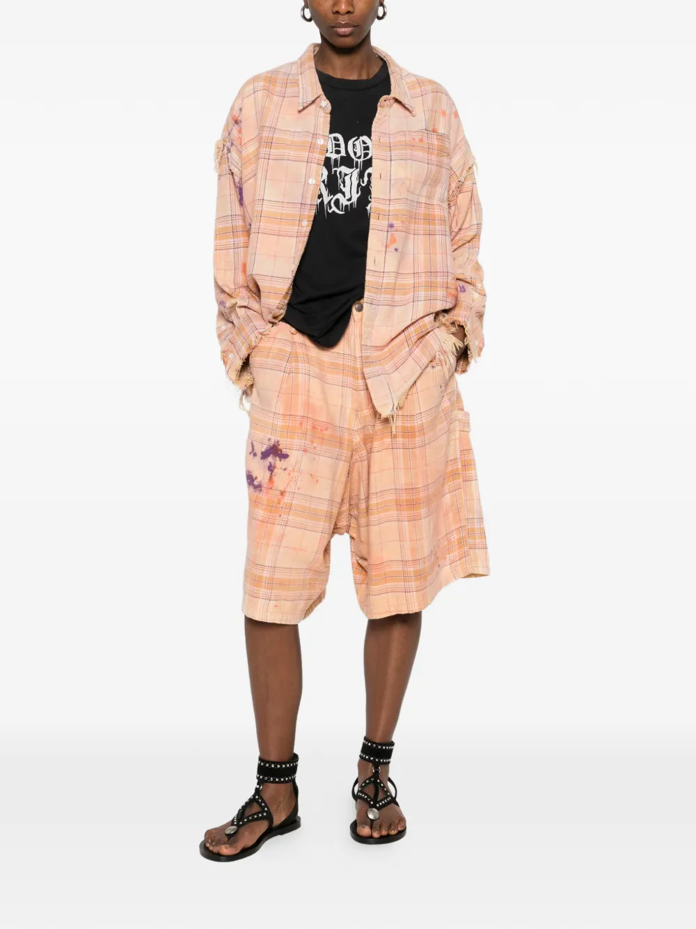  R13 Jesse Plaid Carpenter Shorts - Orange 