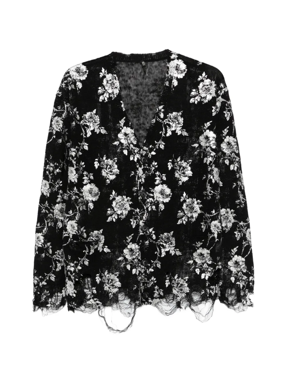 R13 floral print frayed cardigan - Nero