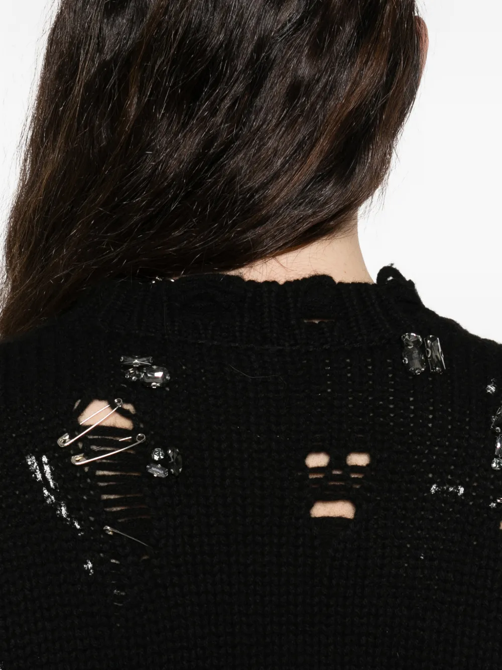 Distressed Crystals Pin Sweater