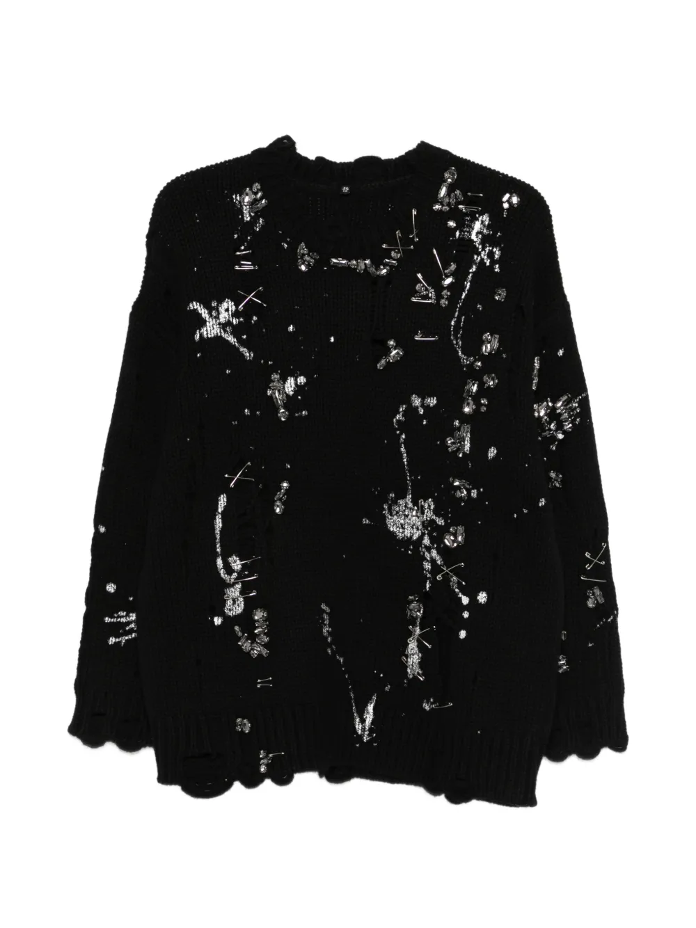 R13 distressed crystals pin SWEATER - Nero